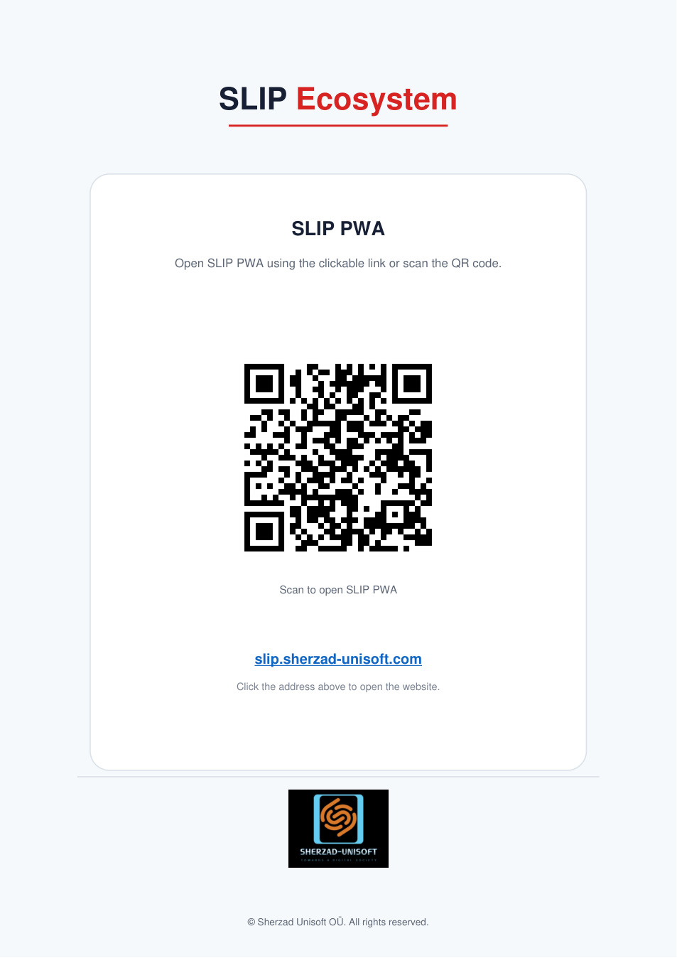SLIP Ecosystem PWA QR code and access link